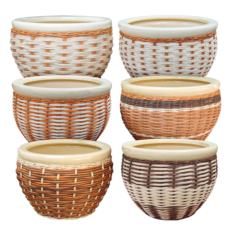 Bamboo-woven ceramic pot