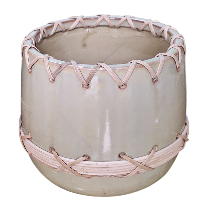 Bamboo-woven ceramic pot