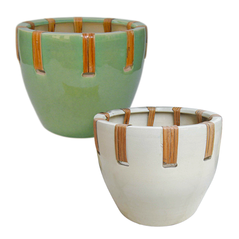 Bamboo-woven ceramic pot