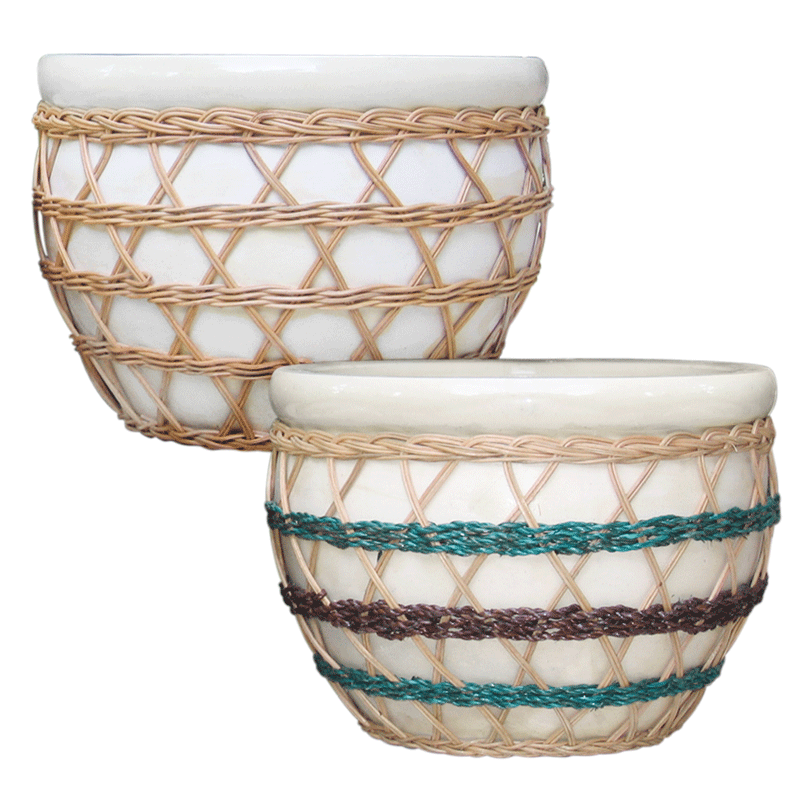Bamboo-woven ceramic pot