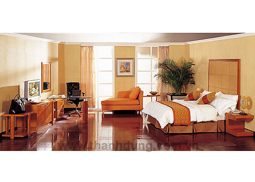Hotel bed and cabinet