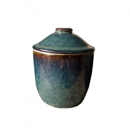 Filled glazed rustic lidded pot
