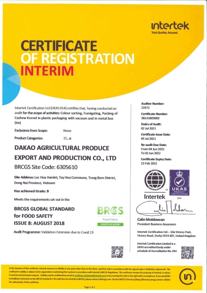 BRC Certificate 2021