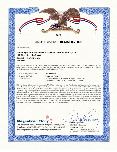 FDA Certificate 2022
