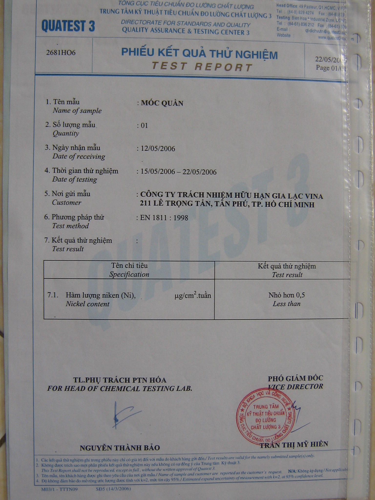 Test Result For Trouser