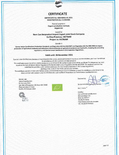 EU No1 Certificate