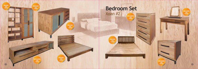 Wooden bed and wardrobe