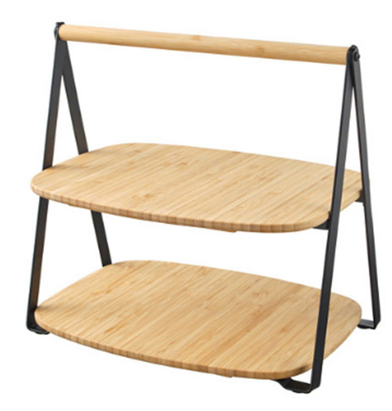 2 Tier Metal Frame Wood Storage Shelf