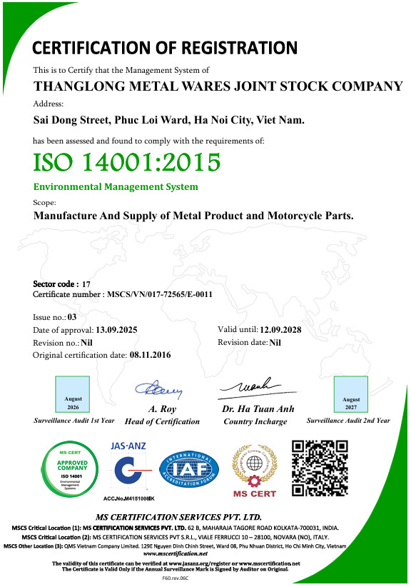 Certificate ISO 14001:2015