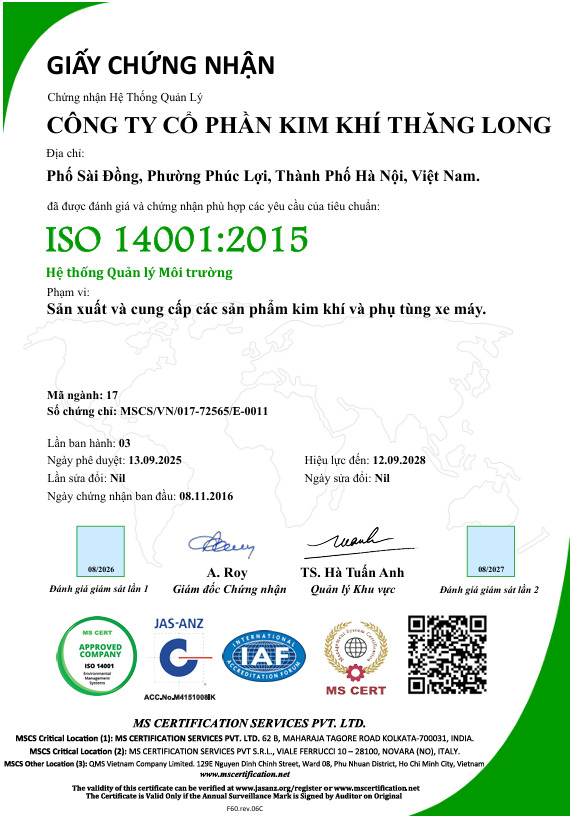 Certificate ISO 14001:2015