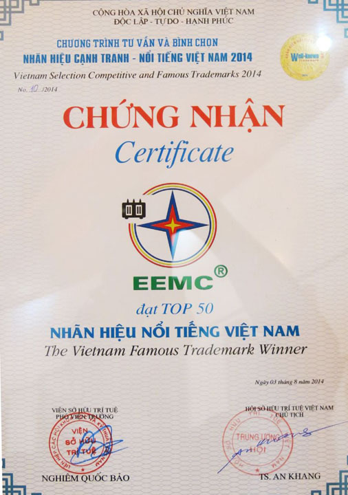 Certificate of top 50 famous Vietnamese brands 2014