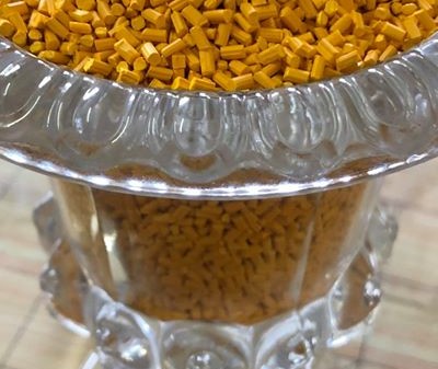 Yellow plastic pellets