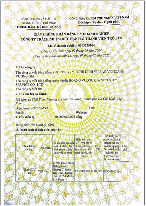 Enterprise Registration Certificate