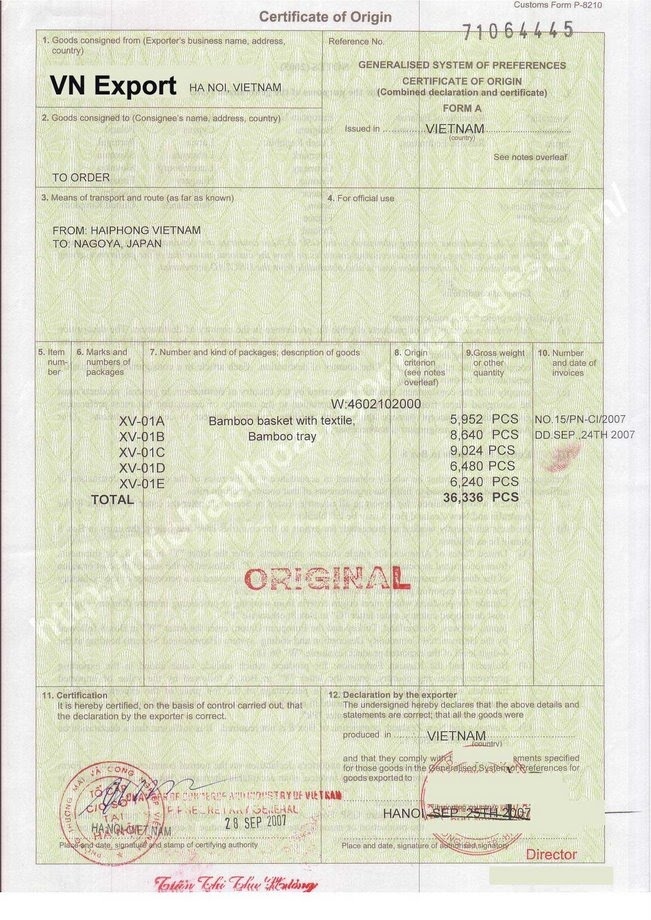 C/O certificate