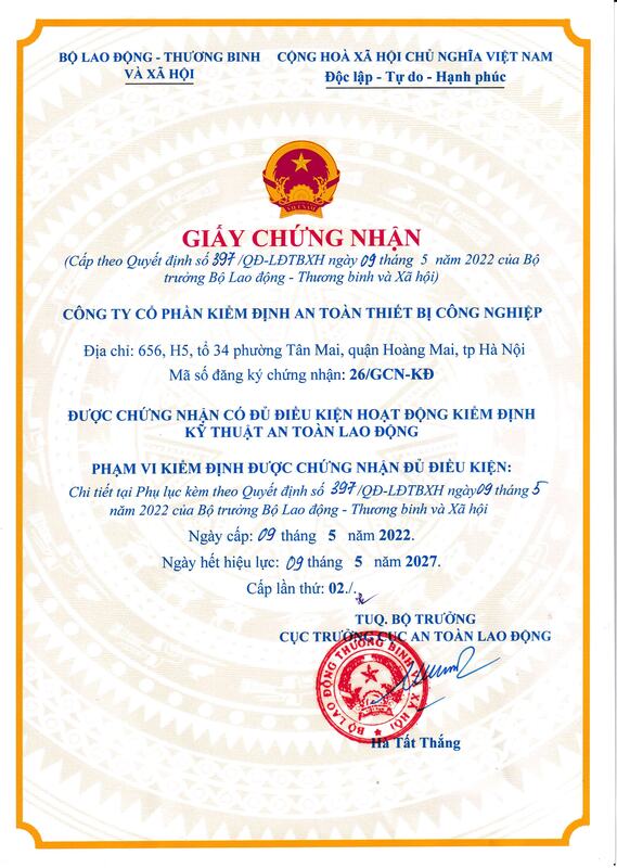 SIE Inspection Certificate