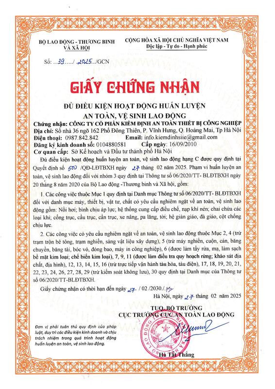 Training Certificate