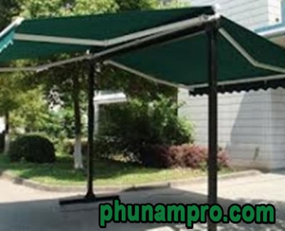 Green A-frame awnings with wheels