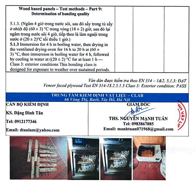 Bonding quality by Shear Strength test – BS EN 314 Class 3: Exterior condition
