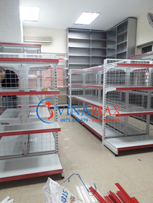 Red supermarket rack