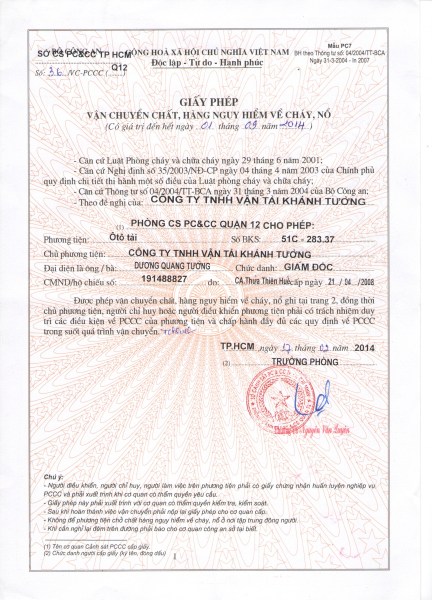 Chemical transport license