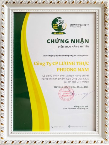Certificate of Mr. Cua rice