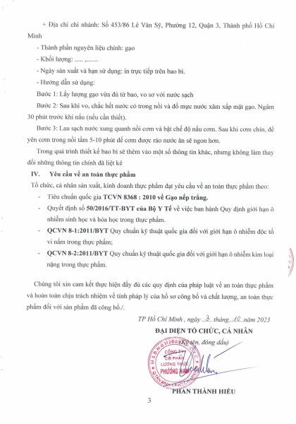 Certificate of Hoa Vang sticky rice