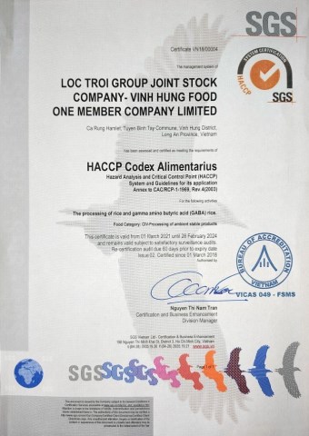 Certificate of food safety and hygiene for Ngoc Troi rice
