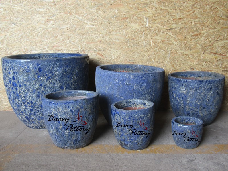 Blue Ocean Bubble Glazed Pots