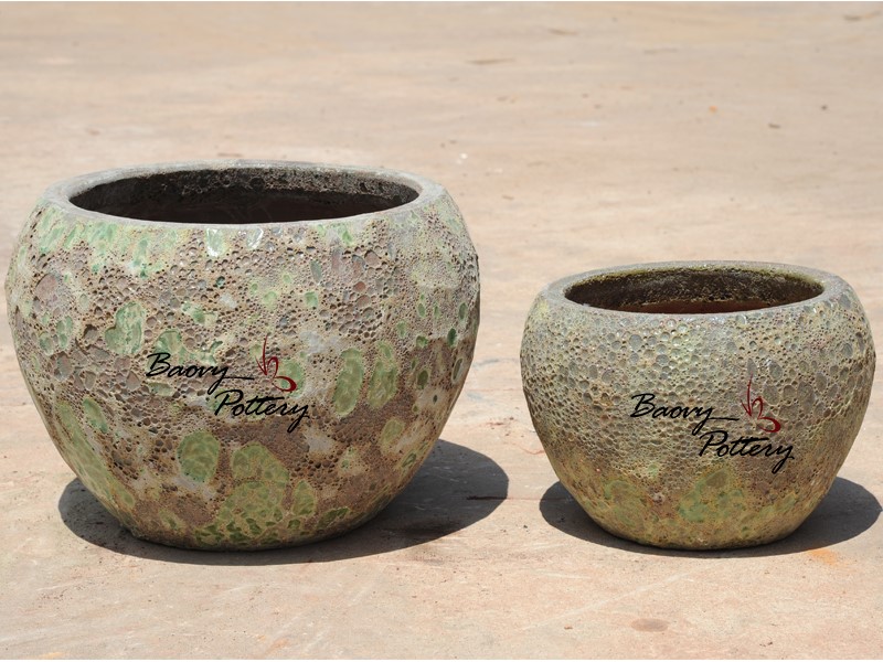 Green Bubble Glazed Round Bowl Planter