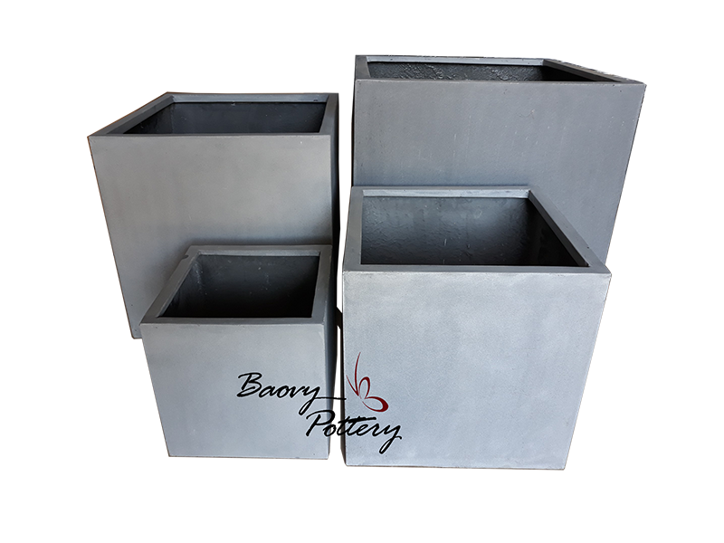 Large White Square Fiberstone Planter