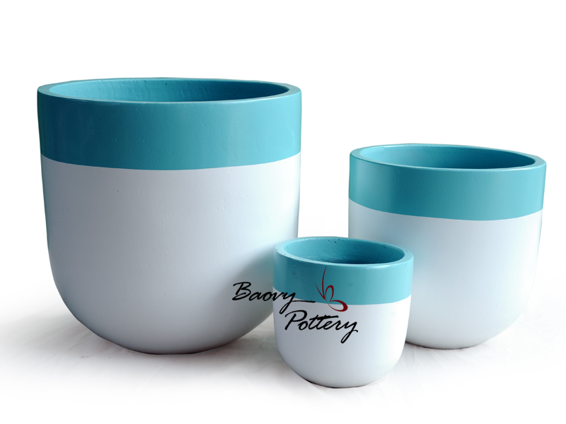 Painted Concrete Planters - Simple Blue-White