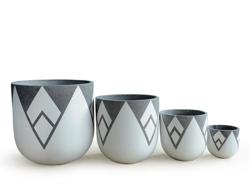Painted Concrete Planters - Tulip White Pattern