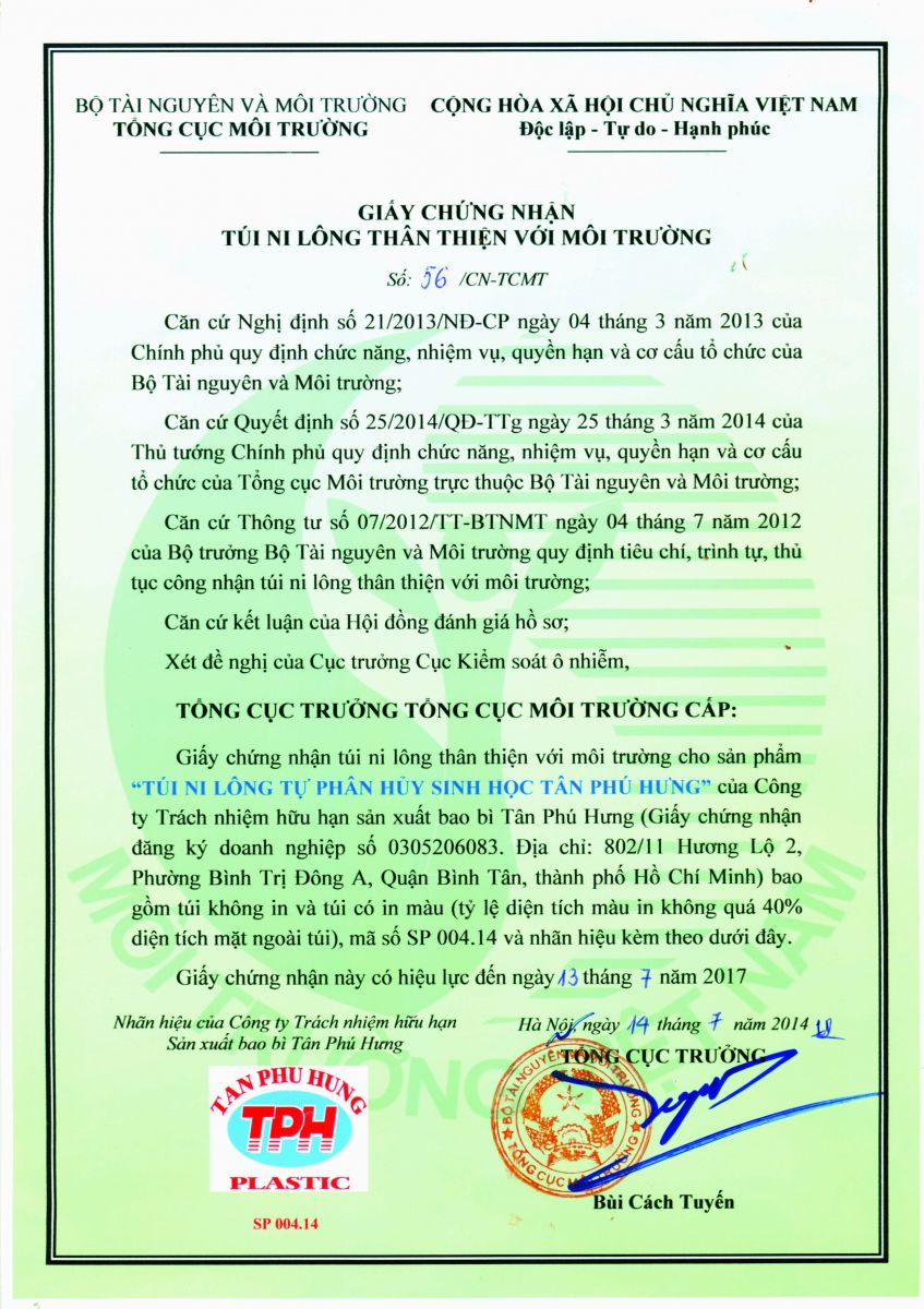 Certification of Safety Plastic Bags