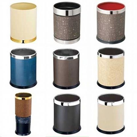 Leather covered dust bin