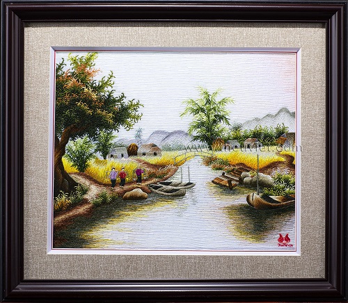 Village embroidered picture