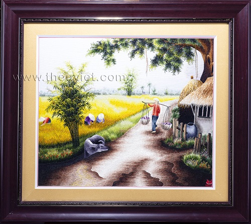 Village embroidered picture
