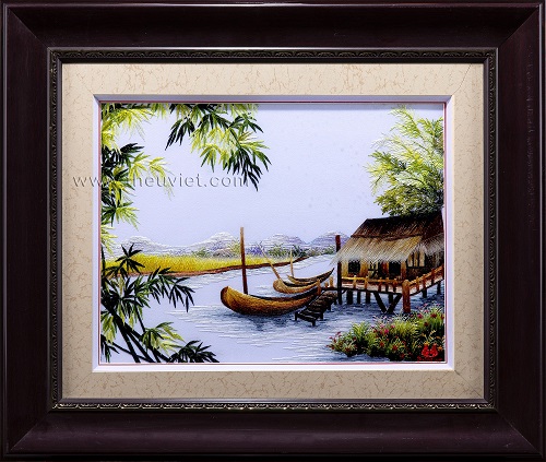 Village embroidered picture