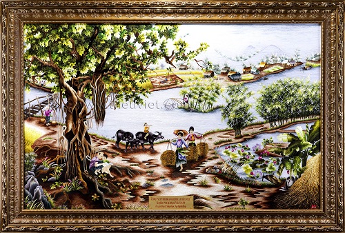 Village embroidered picture