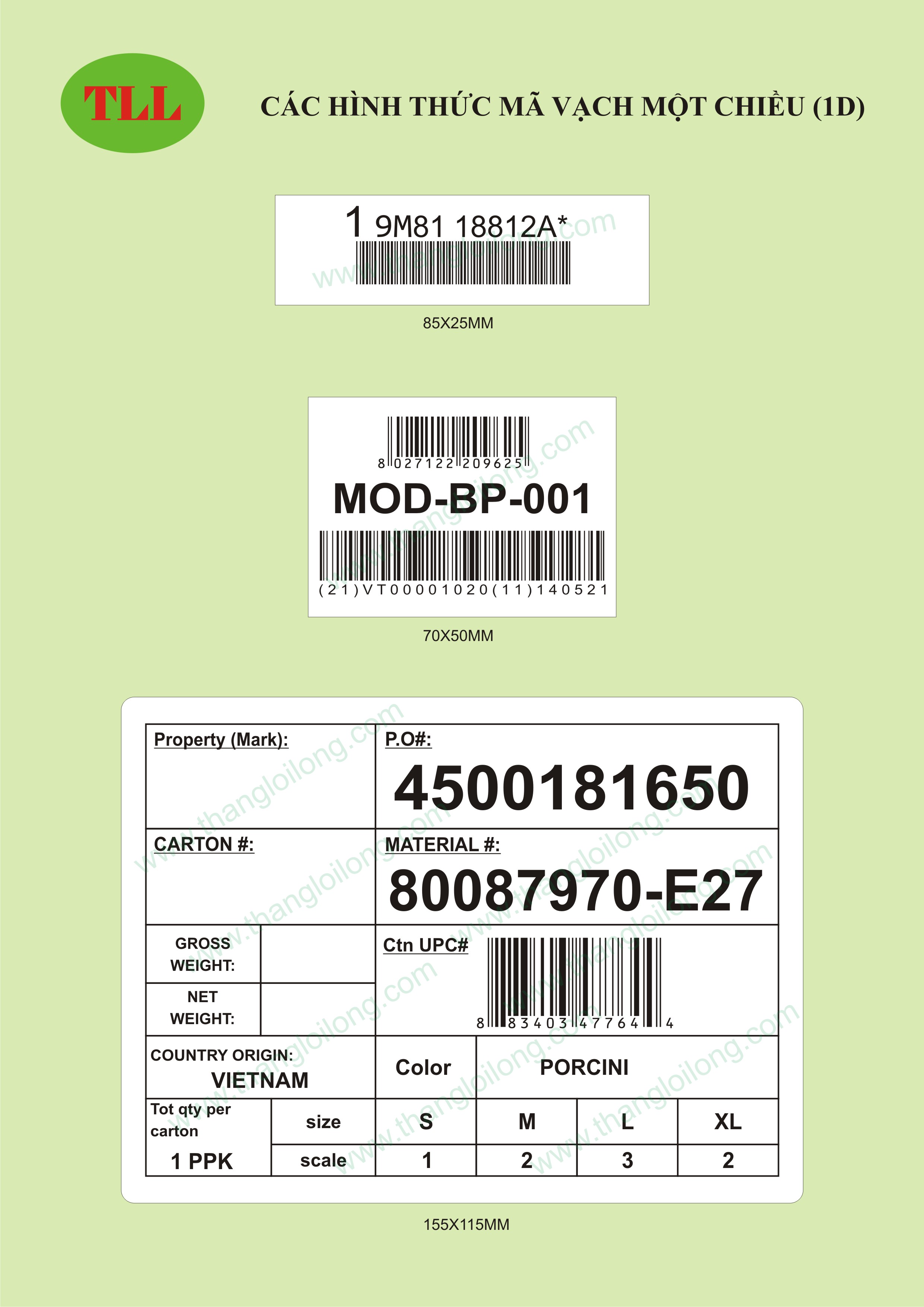1D Barcode label