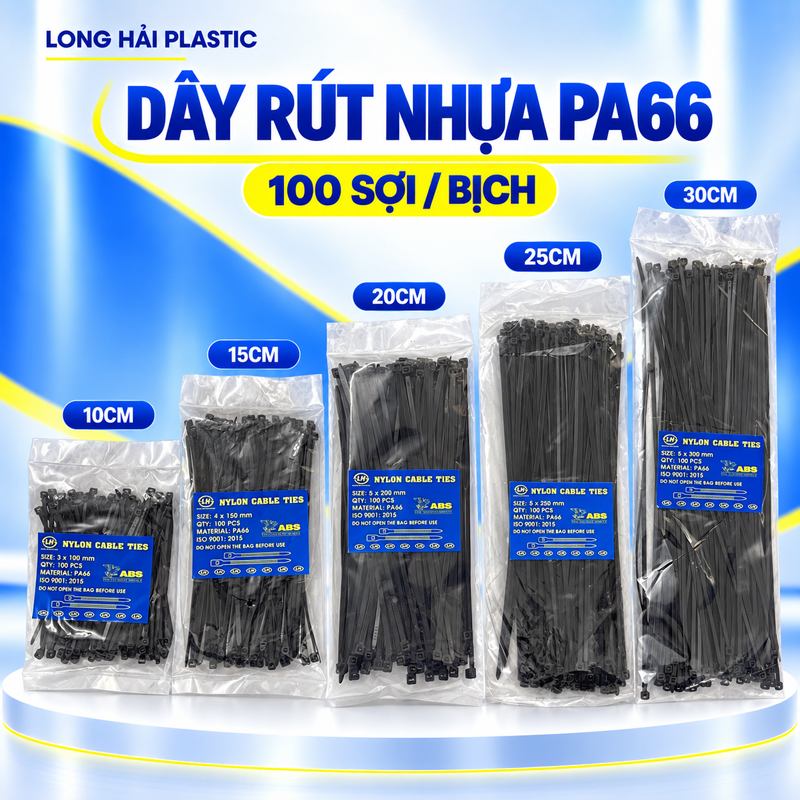 10cm - 1m plastic cable ties (black)