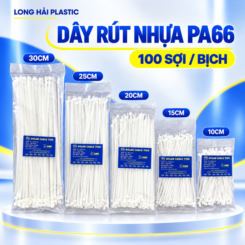 10cm - 1m plastic cable ties (white)