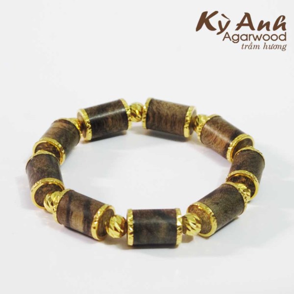 Agarwood bracelet bamboo pattern style mix 18K gold