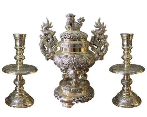 Copper candlesticks & incensory