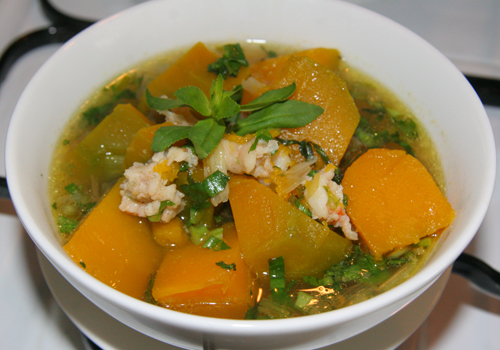 Shrimp and pumpskin soup
