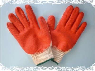 Plastic-covered safety gloves