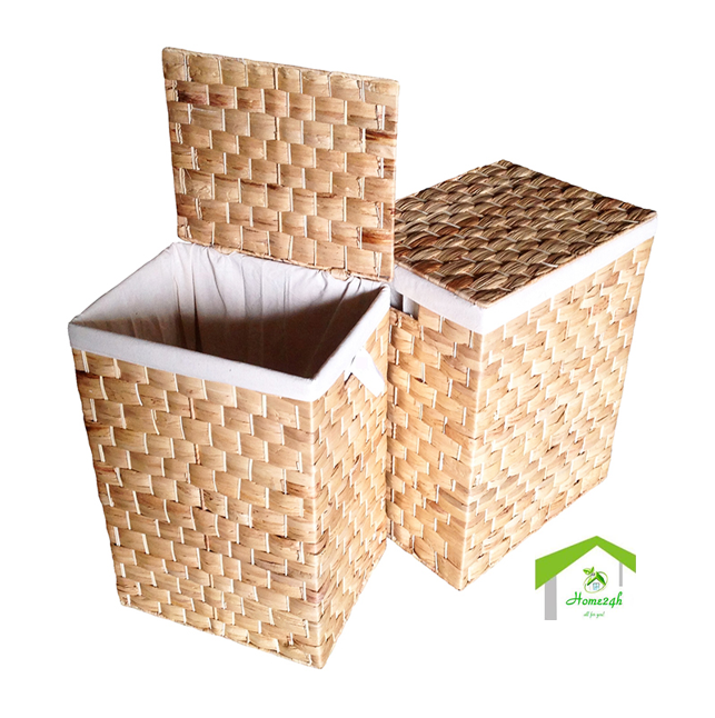 Flat-Woven Water Hyacinth Laundry Hamper