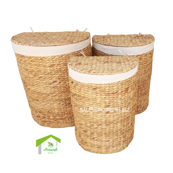 Half Moon Water Hyacinth Hamper Fabric Linen
