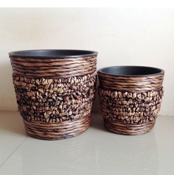 Mixed Woven Brown Washed Water Hyacinth Plant Pots