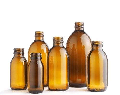 Brown round glass bottle