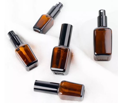Brown square glass bottle